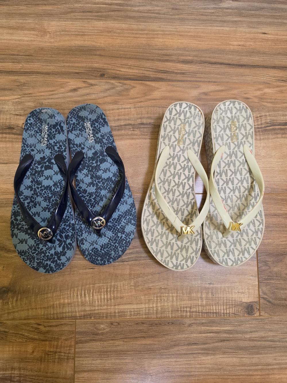 Pre-loved Michael Michael Kors Monogram Flip Flops two pairs